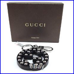 Gucci Silver Studded Black GG Leather Key Ring Handbag Charm