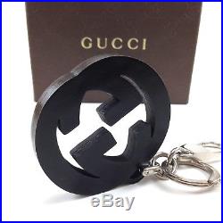 Gucci Silver Studded Black GG Leather Key Ring Handbag Charm