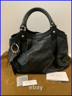 Gucci Sukey Guccisimma Black Leather Medium Satchel Handbag Excellent Condition