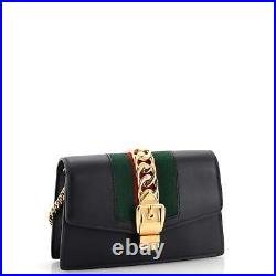 Gucci Sylvie Chain Shoulder Bag Leather Super Mini Black