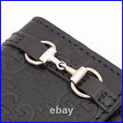 Gucci authentic horsebit 6 rows silver hardware key chain case black leather