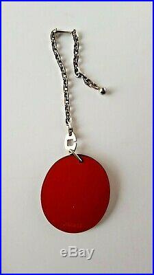 HERMES Lady Bug Bag Charm Key Chain Red Black Leather 925 Sterling Silvr EUC Box
