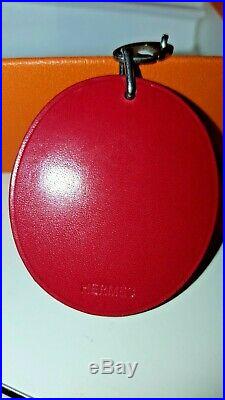 HERMES Lady Bug Bag Charm Key Chain Red Black Leather 925 Sterling Silvr EUC Box