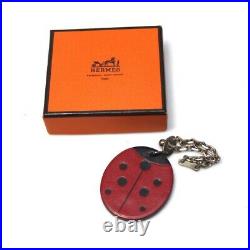 HERMES Ladybug Key Chain Accessory Key Holder Red/Black Leather