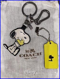 HTF COACH X Snoopy & Woodstock Key Chain Key Ring Purse Charm Leather