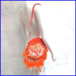 Handbag women bag accessories shoulder griff orange feathers rhinestones sequins
