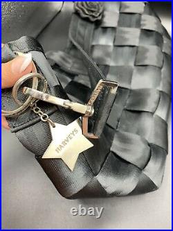 Harveys Seatbelt Bag Carriage Ring Hobo Black Handbag Purse Rosette & Keychain