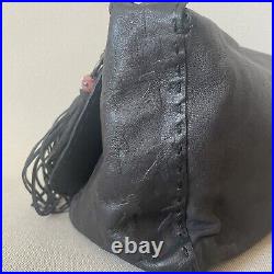 Henry Beguelin black leather bag tote Purse shoulder bag handbag woven flap