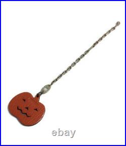 Hermes bag charm key chain pumpkin motif orange black silver leather cute
