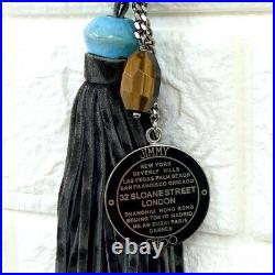 Jimmy Choo Key Chain Key Ring Bag Charm Used Silver Tone Black Blue from Japan
