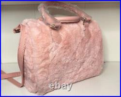 Juicy Couture Faux Fur Taffy Fluffy Pale Pink Satchel Bag/ Purse Heart key chain