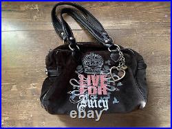 Juicy Couture Shoulder Hand bag black velour Live For Juicy vintage 1990's Y2K