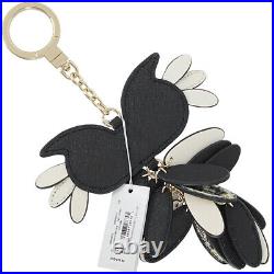 KATE SPADE Key Chain Owl Fob Leather Studs Lame Glitter Black White Silver Gold