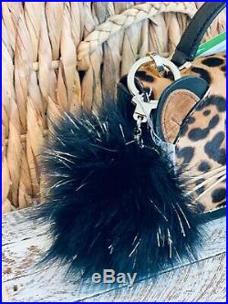 Kate Spade CAT Leopard mini Janine Calf Hair Crossbody + Pom keychain NWT