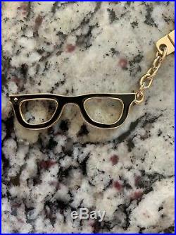 Kate Spade Goreski Glasses Black Yellow Gold Keychain Keyfob Nwt