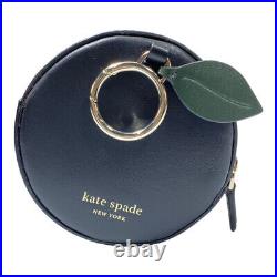 Kate Spade Key Ring Chain Coin Case Charm Flower Motif Leather Black Multicolor