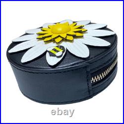 Kate Spade Key Ring Chain Coin Case Charm Flower Motif Leather Black Multicolor