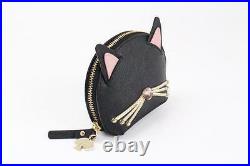 Kate Spade PWRU5089 Jazz Things Up Cat Coin Purse Zip Wallet Keychain BLACK NWT