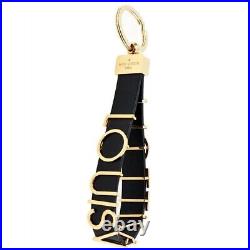 LOUIS VUITTON Bag Charm Key Chain holder ring Gold Logo Black Leather F/S