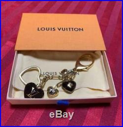 LOUIS VUITTON Bag charm Key chain Key holder AUTH Black Heart Logo LV Kawaii