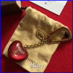 LOUIS VUITTON Bag charm Key chain Key holder AUTH Heart Logo LV Brown Orange