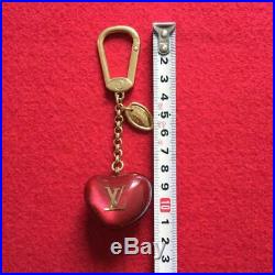 LOUIS VUITTON Bag charm Key chain Key holder AUTH Heart Logo LV Brown Orange