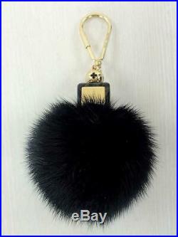 LOUIS VUITTON Key Ring Chain Bag Charm Black Fluffy Fur Used From Japan F/S