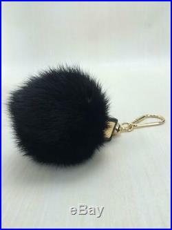 LOUIS VUITTON Key Ring Chain Bag Charm Black Fluffy Fur Used From Japan F/S