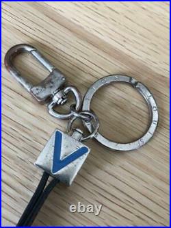 LOUIS VUITTON Key ring key chain V Dragonne silver black accessory M61004 #4721Q