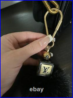 LOUIS VUITTON LV Key Ring Chain Bag Charm Black Fluffy Fur