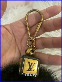 LOUIS VUITTON LV Key Ring Chain Bag Charm Black Fluffy Fur
