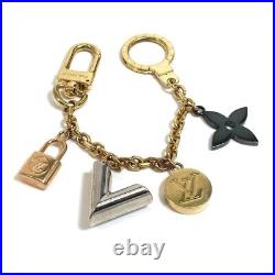 LOUIS VUITTON M67379 Chain-Carreid V Key Holder Bag Charm Gold x Black x Silver