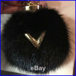 LOUIS VUITTON Mink Fur Bag Charm Key Ring Black