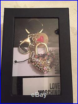 LOVE MOSCHINO Jeremy Scott Black PURPLE HEART Keychain Key Ring KeyHolder