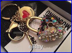 LOVE MOSCHINO Jeremy Scott Black PURPLE HEART Keychain Key Ring KeyHolder