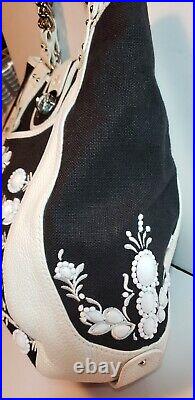 Lockheart Rare Blk/wht Gwen Jeweled Leather And Canvas Shoulder Handbag Nwt $625