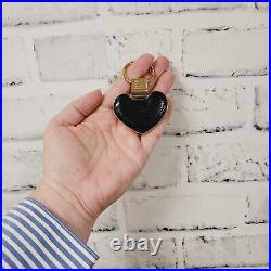 Loewe Black Heart Key Chain Fob Made In Spain Rare Gold Leather