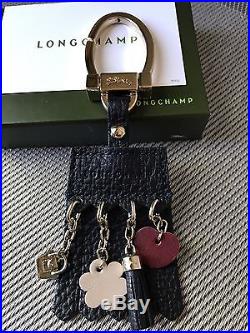 Longchamp Penelope Key Ring Chain Bag Charm Leather In Black