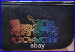Lot Coach rainbow pride black leather zip card case wristlet keychain purse