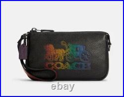 Lot Coach rainbow pride black leather zip card case wristlet keychain purse