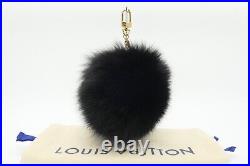 Louis Vuitton Authentic Metal Fur Black Fuzzy bubble Key Chain Bag Charm Auth LV