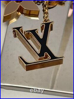 Louis Vuitton Bag Charm Fleur de Monogram Black Gold Plated Key Chain (128540)