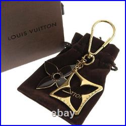 Louis Vuitton Bag Charm Key Chain M66184 Monogram Flower porte-clés Black Gold