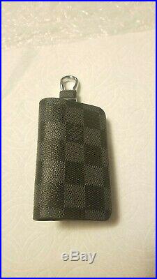 Louis Vuitton Black Damier Key Pouch, Poachette Coin Purse Chain Authentic