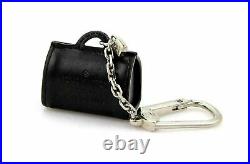 Louis Vuitton Champs Elysees Black Leather Bag Charm Silver Tone Key chain