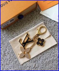 Louis Vuitton Fleur Depi Monogram Bag Charm Key Ring Gold LV With Box