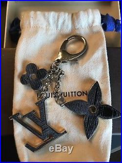 Louis Vuitton Fleur d Epi Gold Bag Charm Key Ring Black Gray