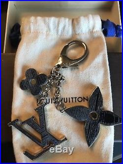Louis Vuitton Fleur d Epi Gold Bag Charm Key Ring Black Gray
