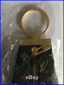 Louis Vuitton Key Chain Coin/Money Purse Logo Black with Gold Hardware-NIP