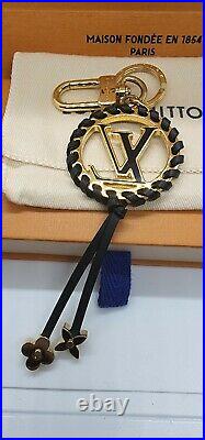 Louis Vuitton Key Chain Gold with Black Leather Authentic